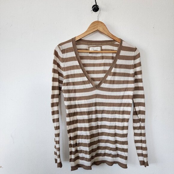 Y2K American Eagle Striped Long Sleeve V Neck Shirt Large - Picture 1 of 4